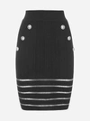 BALMAIN SHEER STRIPED AND BUTTONED VISCOSE STRETCH SKIRT