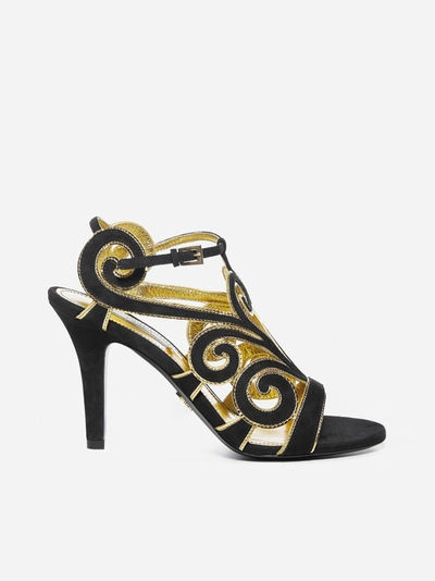Prada Suede And Metallic Leather Sandals In Black