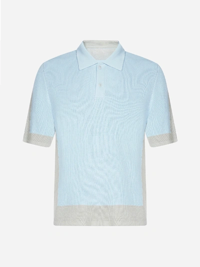 Jacquemus Bi-colour Rib-knitted Polo Shirt In Light Blue