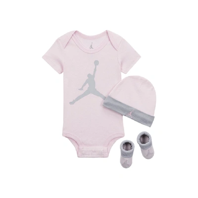 Jordan Jumpman Baby Bodysuit, Beanie And Booties Set In Pink