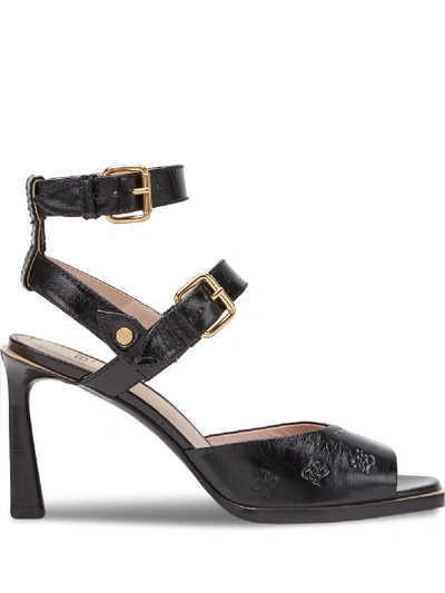 Fendi Embossed Karligraphy Motif Sandals In Black