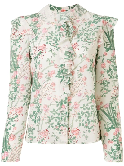 Giambattista Valli Ruffled Floral-print Silk Shirt In White