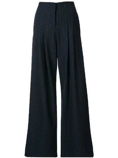 Anna Quan Marcel Pinstriped Crepe Wide-leg Trousers In Blue