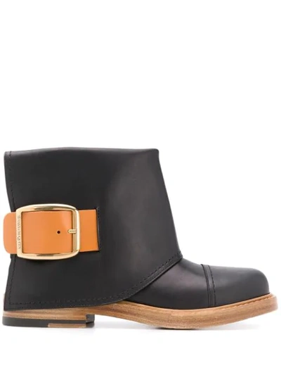 Alexander Mcqueen Black Leather Cuff Boots In Black/ Gold