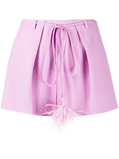 Valentino Feather-embellished Drawstring Shorts In Purple