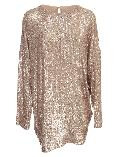 In The Mood For Love Sequined Mini Dress W/ Batwing Sleeves In Gold