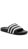 Adidas Originals Adidas By Wales Bonner Adilette Pool Slides In Black & White & Black