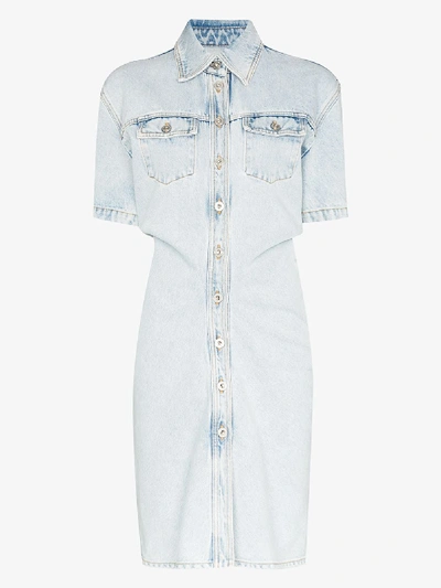 Off-white Button-down Denim Mini Dress  In Blue