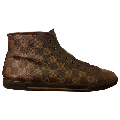 Pre-Owned Louis Vuitton Match Up Brown Cloth Trainers | ModeSens