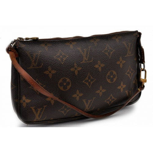Pre-Owned Louis Vuitton Pochette Accessoire Brown Cloth Clutch Bag | ModeSens