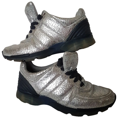 Pre-owned Chanel Leather Trainers In Silver