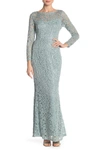 MARINA Sequin Lace Long Sleeve Gown