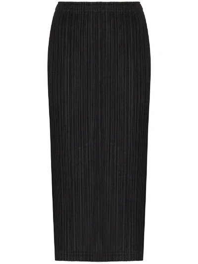 Issey Miyake Pleats Please By  Pleated Midi Skirt In 15 Black