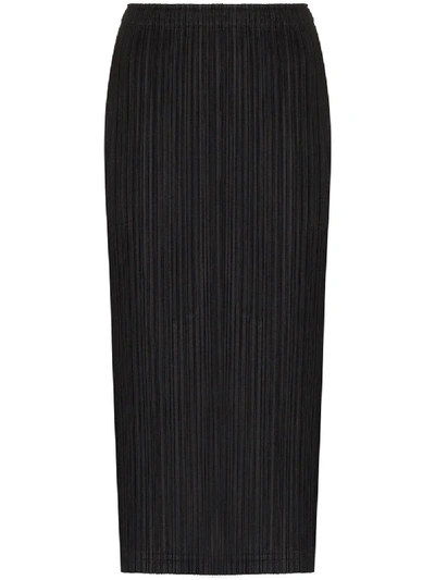 Issey Miyake Pleated Midi Skirt In Black