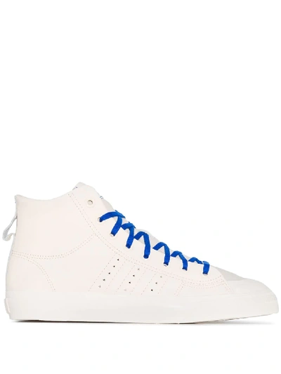 Adidas Originals Pharrell Williams Hu Nizza Rf Rubber-trimmed Leather High-top Sneakers In Neutrals