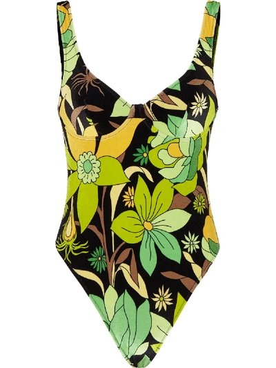 Fendi Dream Garden-print Velvet Swimsuit In Multicolor
