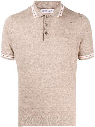 Brunello Cucinelli Stripe-detail Polo Shirt In Brown