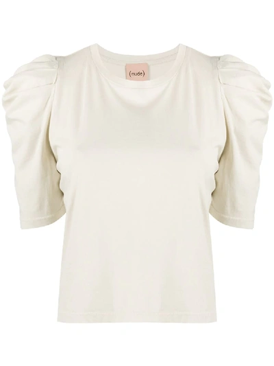 Nude T-shirt Mit Puffärmeln In Neutrals