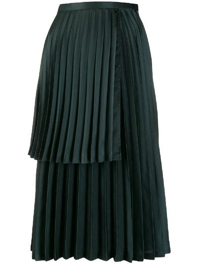 Comme Des Garçons Layered Pleated Skirt In Green