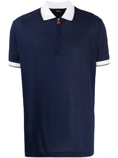 Kiton Contrasting-collar Zipped Polo Shirt In Blue