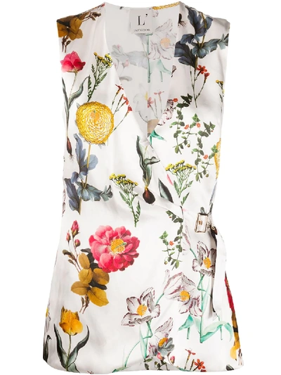 L'autre Chose Floral-print Satin Top In White