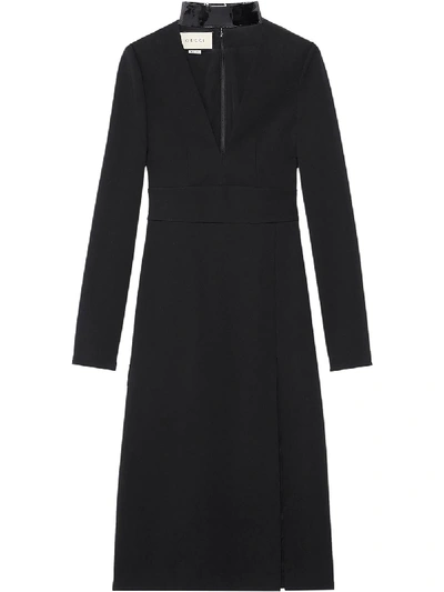 Gucci Detachable-collar Deep-v Dress In Schwarz