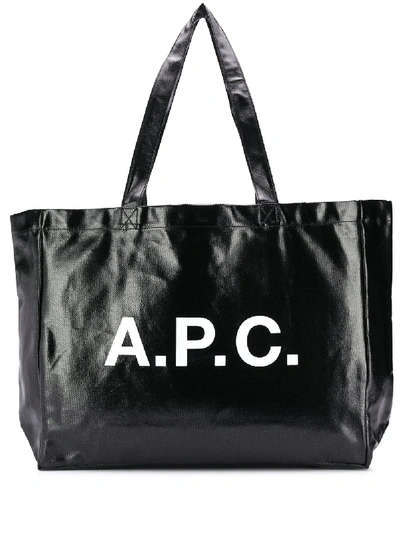 Apc Logo-print High-shine Tote Bag In Black