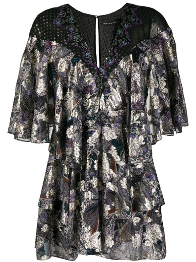 Etro Layered Paisley Print Silk Dress In Black