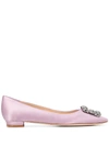 Manolo Blahnik Embellished Satin Ballerina Shoes In Plum