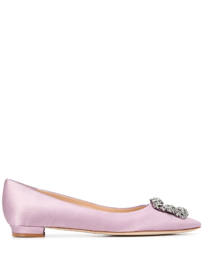 Manolo Blahnik Embellished Satin Ballerina Shoes In Pink