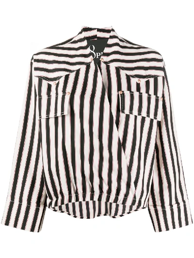 8pm Striped Studded Blouse In Black