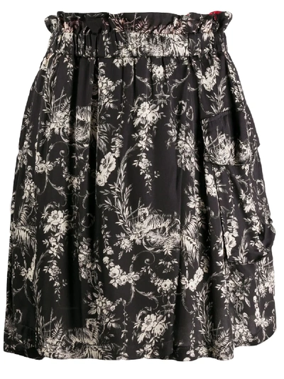 8pm Floral-print Pull-on Skirt In Black