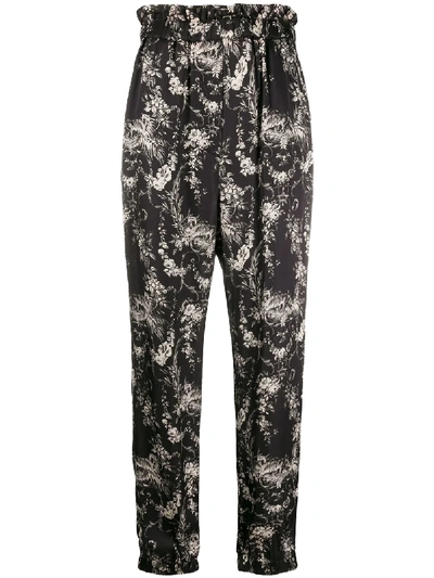 8pm Floral-print Pull-on Trousers In Black