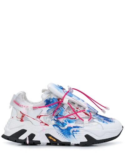 Iceberg Detachable-tongue Paint-print Trainers In Blue