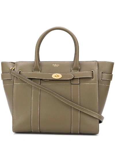 Mulberry Small Zip Bayswater Classic Leather Tote In Green
