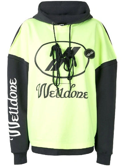 We11 Done Logo Print Hoodie In Yellow