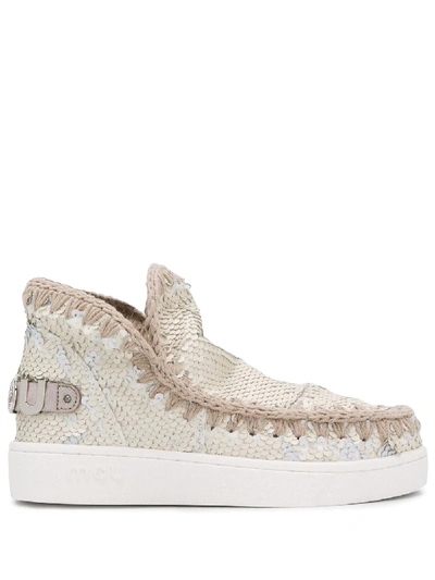 Mou Eskimo Sequined Sneaker-boots In Neutrals
