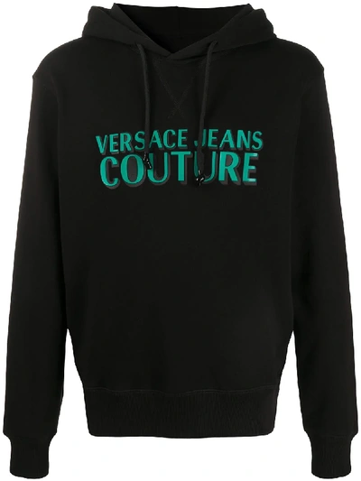 Versace Jeans Couture Drawstring Logo Print Hoodie In Black