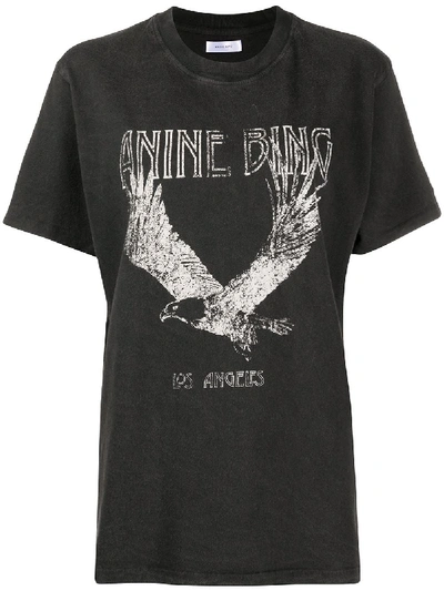 Anine Bing Lili Printed Organic Cotton-jersey T-shirt In Washed Black