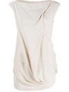 Rick Owens Slash Neck Draped Top In Neutrals
