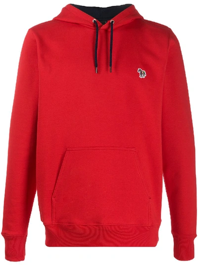 Ps By Paul Smith Zebra-embroidered Organic Cotton Hoodie In Red