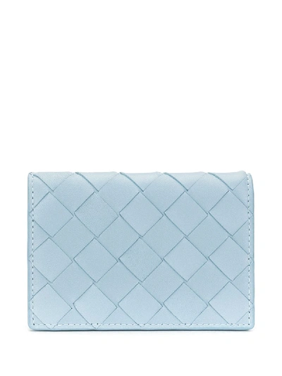 Bottega Veneta Intrecciato Weave Card Case In Blue