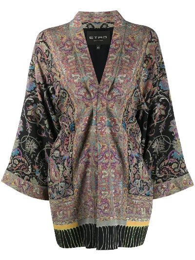 Etro Paisley Print Kimono In Black