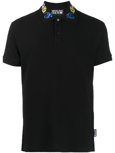 Versace Jeans Couture Baroque Jewel Motif Polo Shirt In Black