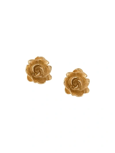 Pre-owned Monet 1970s Floral Earrings In Gold