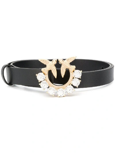 Pinko Embellished Logo Plaque Belt In Black