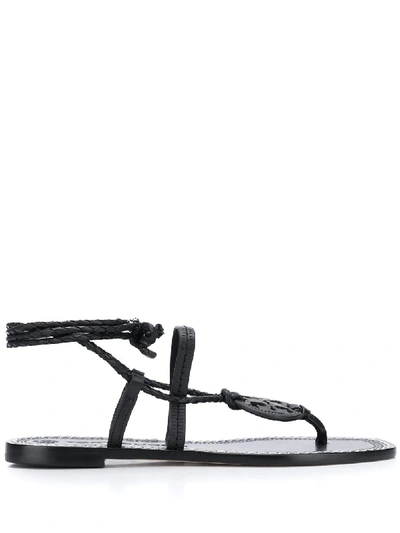 Tory Burch Miller Braided Ankle-wrap Sandals In Black