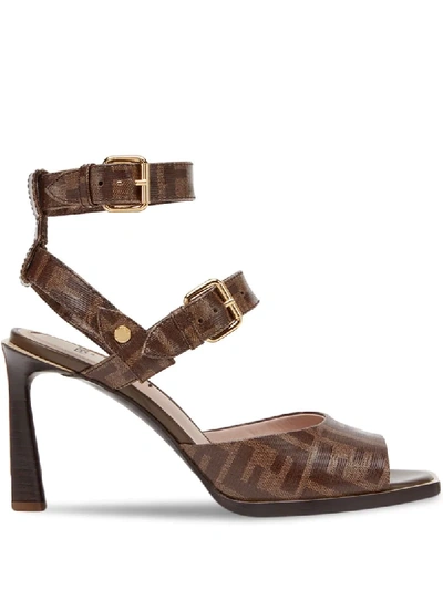 Fendi Jacquard Ff Motif Sandals In Brown