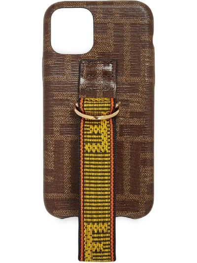 Fendi Canvas-trimmed Printed Textured-silicone Iphone 11 Pro Case In Brown