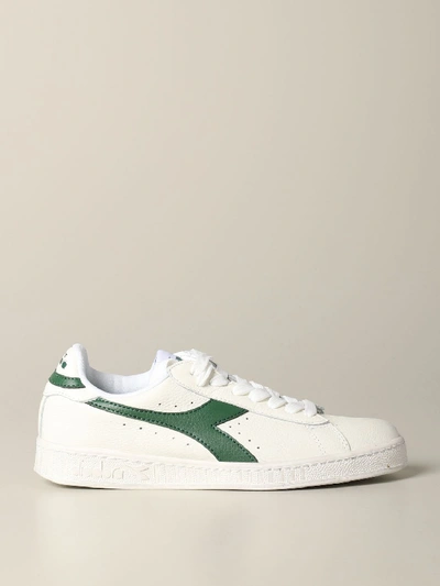 Diadora Game L Low Waxed Sneakers In Textured Leather In Green